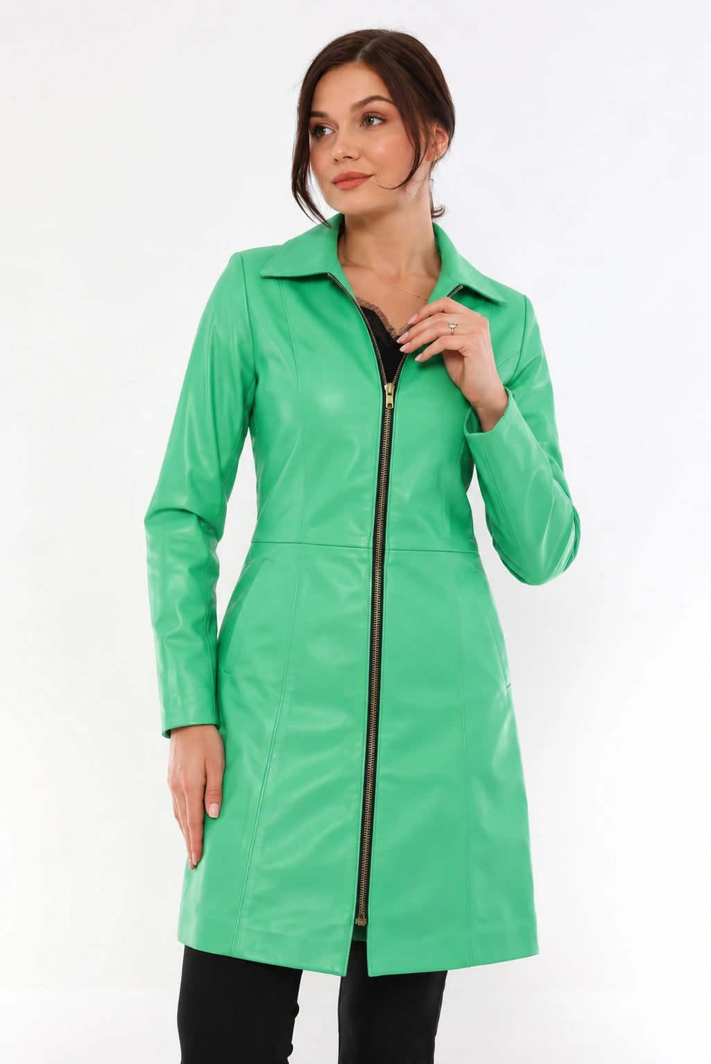 Ash Green Premium Long Leather Jacket