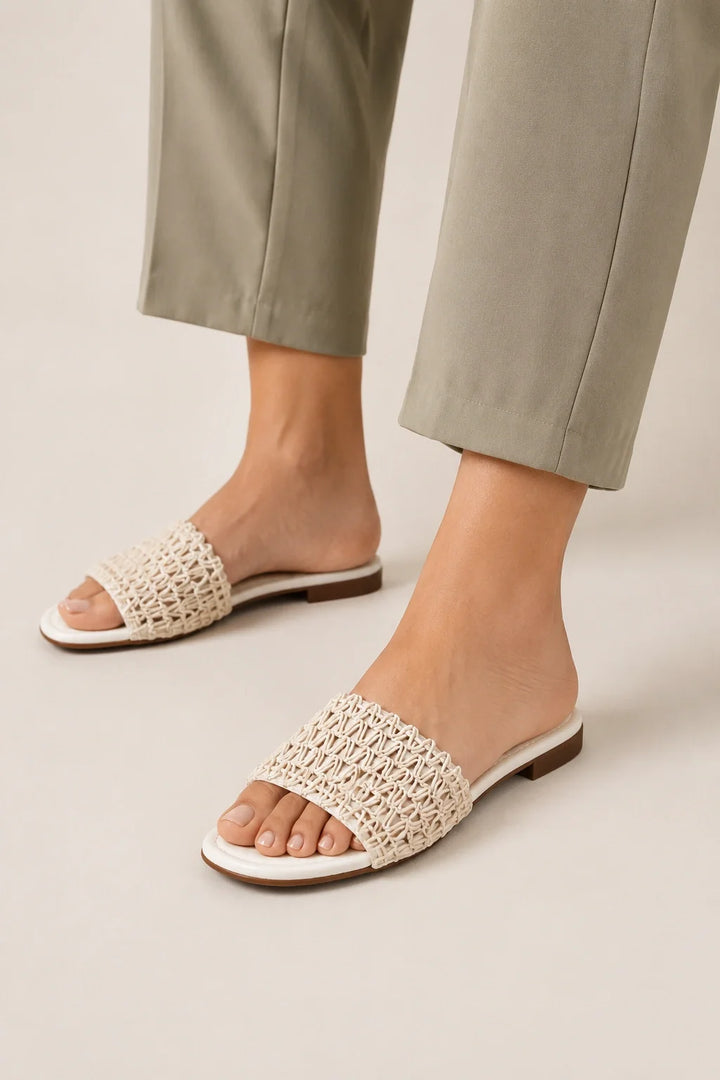 White Woven Flat Slipper for Women