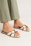 Women's White Bow Strap Flat Slipper