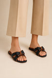 Women's Dark Blue Bow Strap Flat Slipper