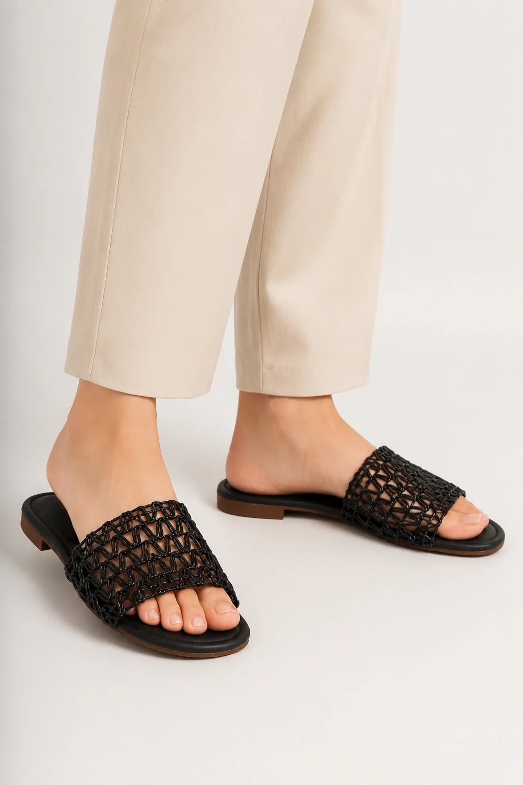 Black Woven Flat Slipper for Women