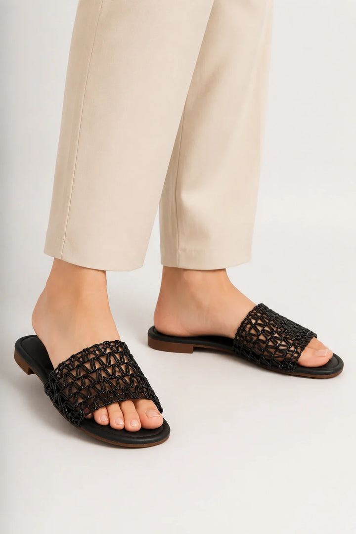 Black Woven Flat Slipper for Women