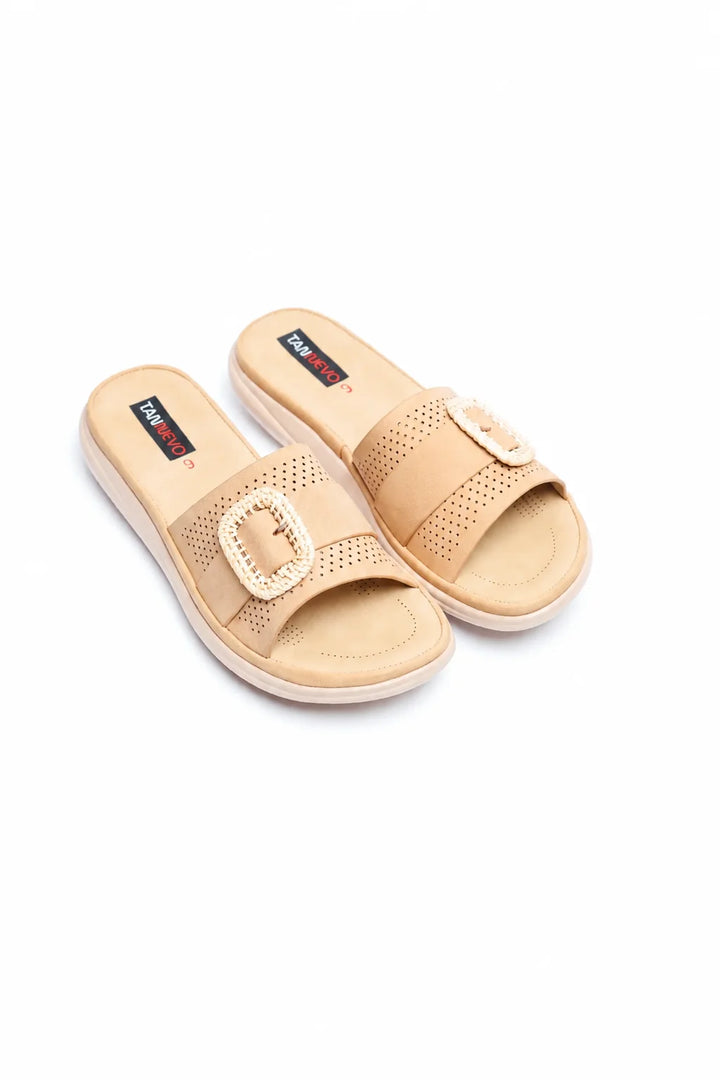 Cream Elegant PU Medicated Slipper