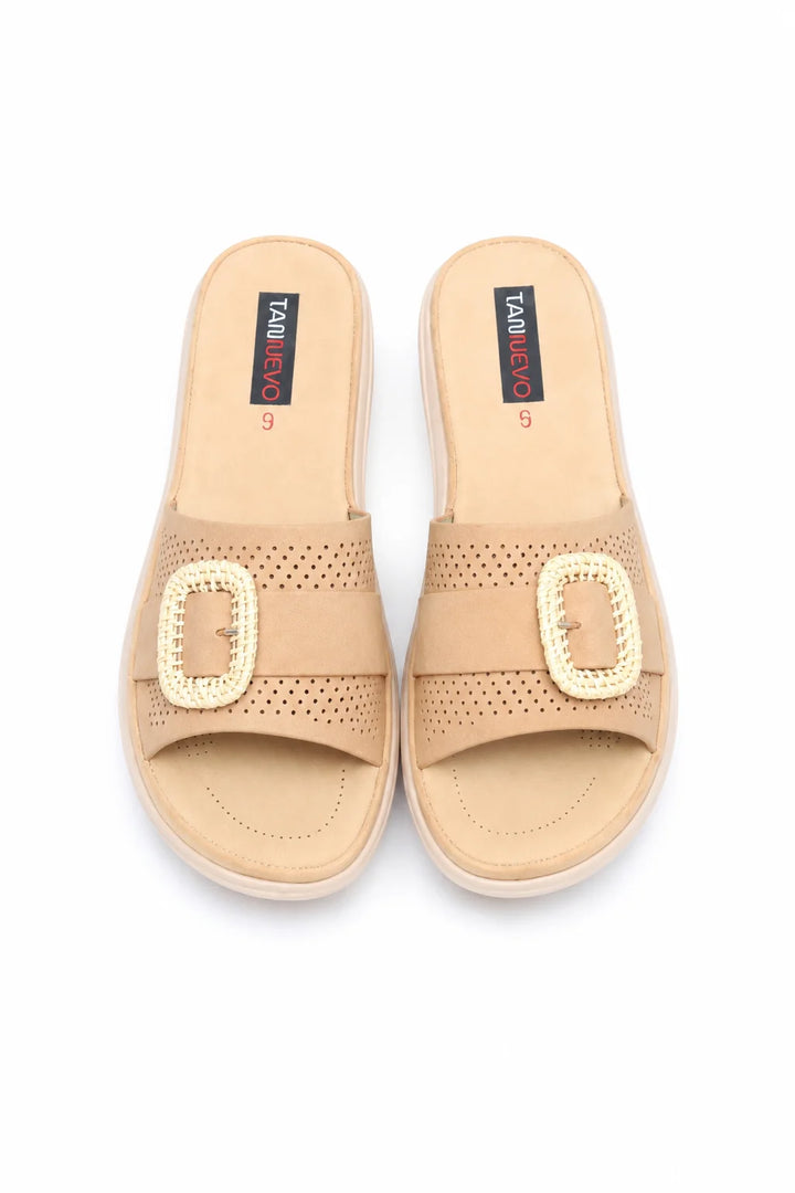 Cream Elegant PU Medicated Slipper