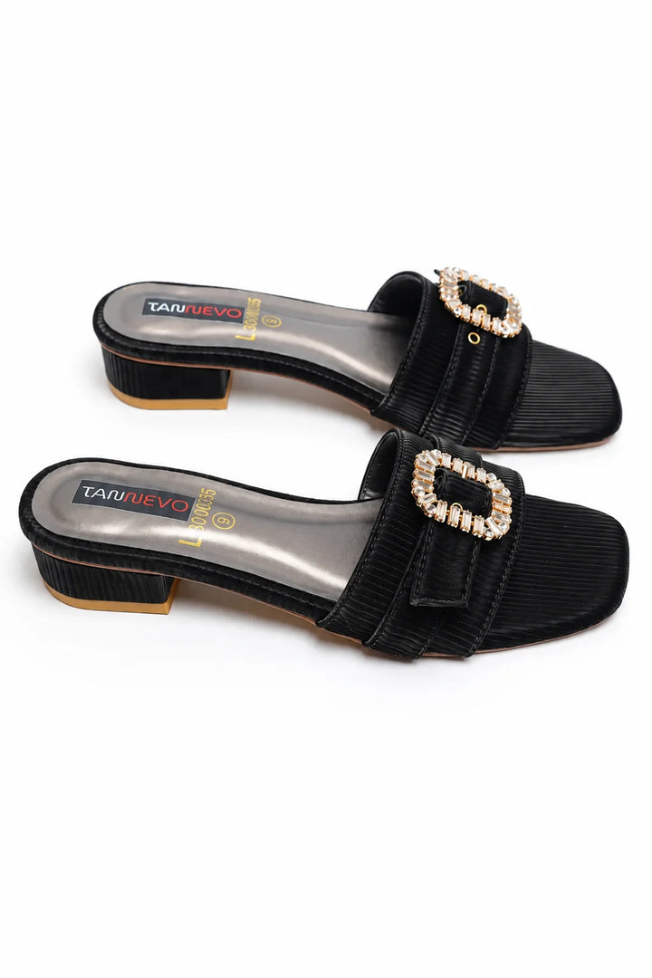 Sophisticated Black Leather Open Slipper