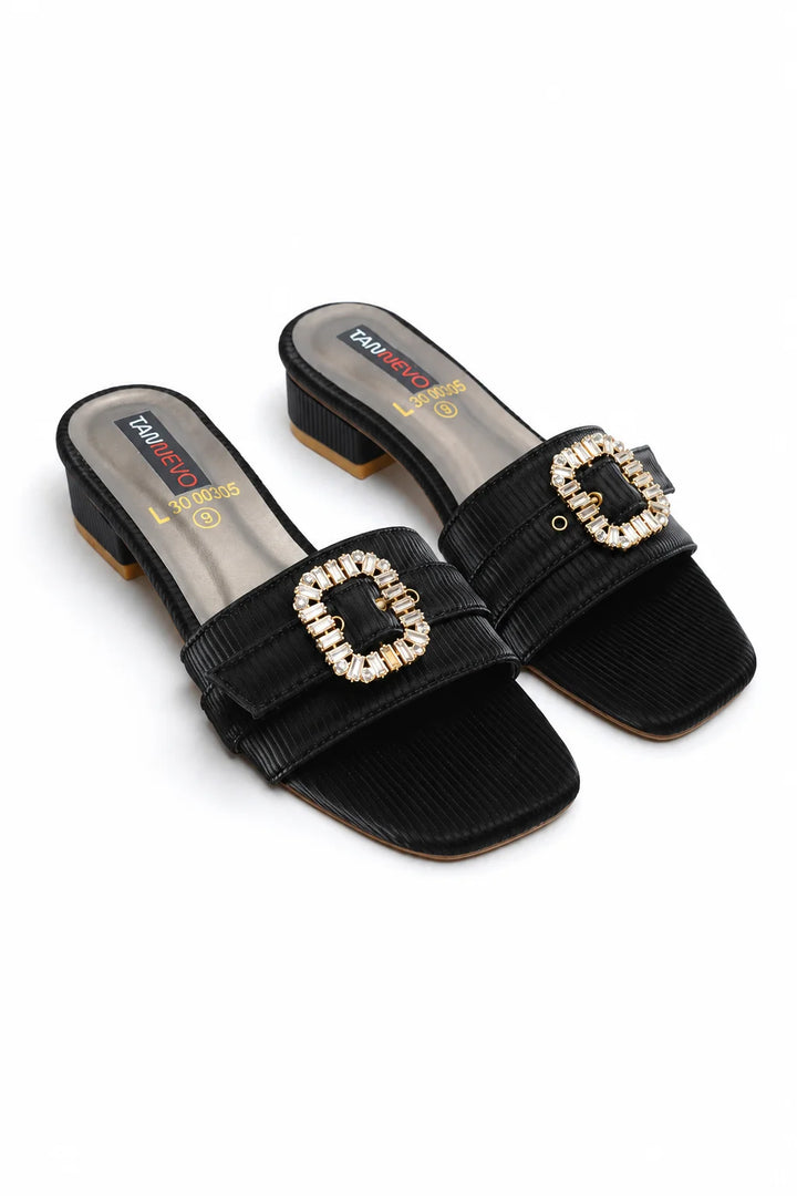 Sophisticated Black Leather Open Slipper
