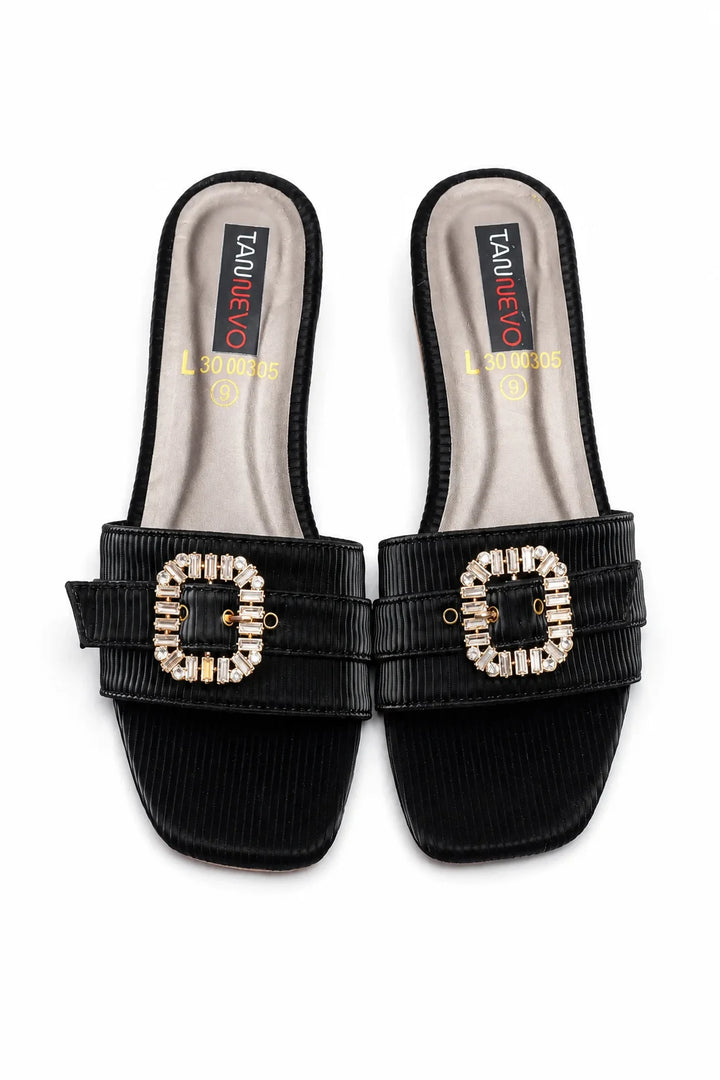 Sophisticated Black Leather Open Slipper