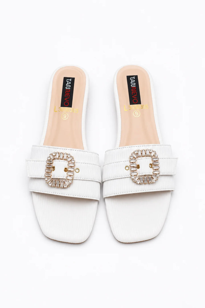 Sophisticated White Leather Open Slipper