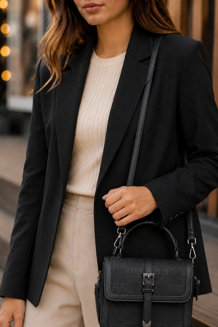 Black Refined Style Handbag