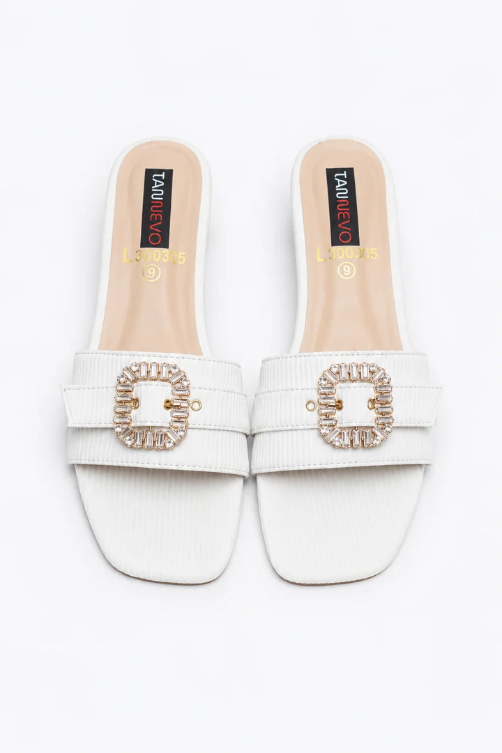 Sophisticated White Leather Open Slipper
