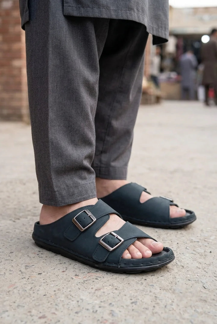 Stylish Nubuck Black Leather Slipper