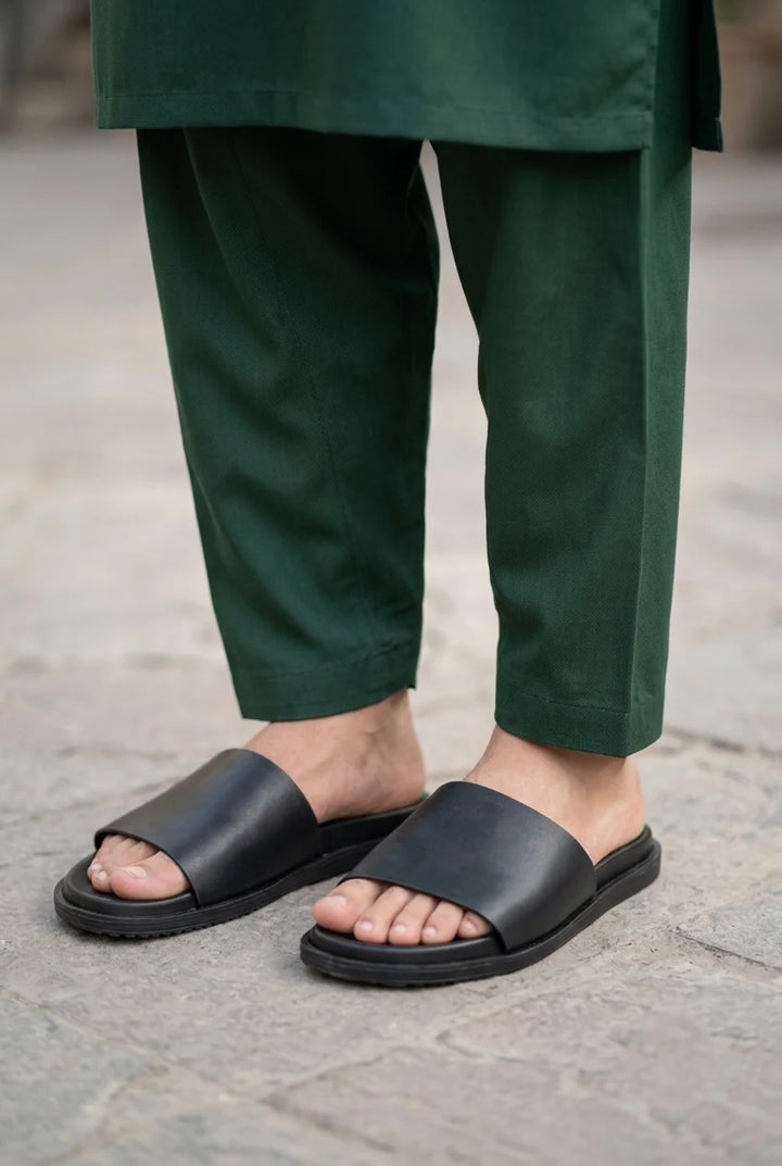 Premium Black Casual Leather Slipper
