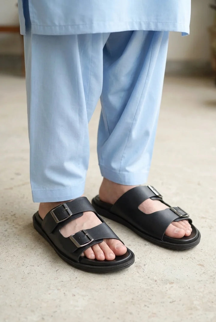 Premium Suede Black Leather Slipper