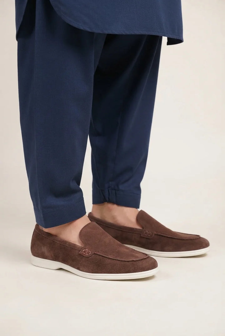 Brown Suede Leather Boat Loafer
