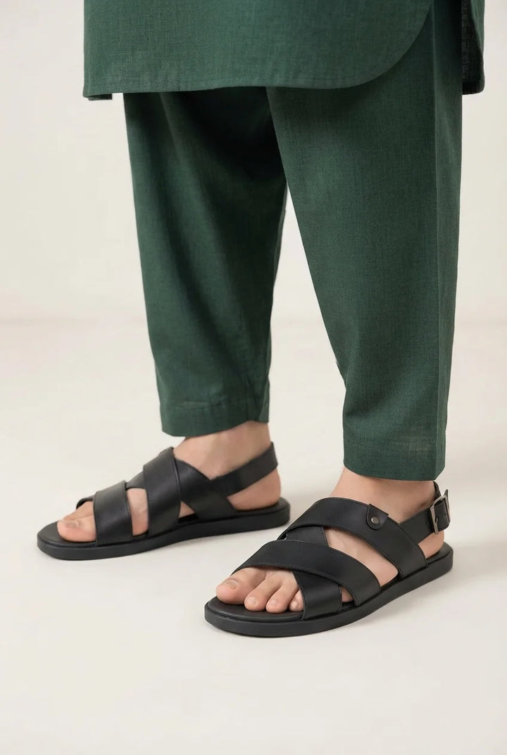 Modern Black Comfort Leather Sandal