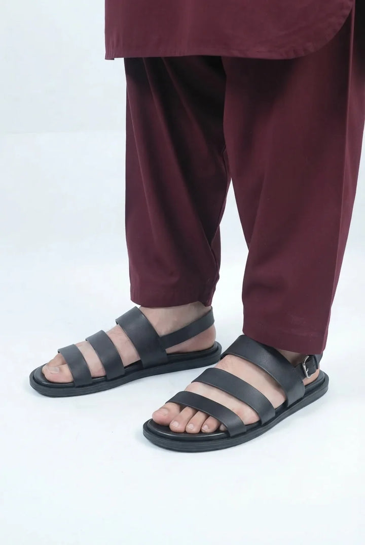 Black Leather Strap Sandal