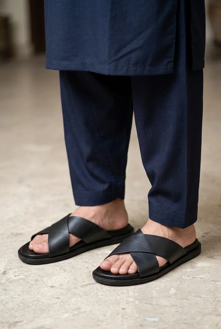 Modern Black Leather Slipper