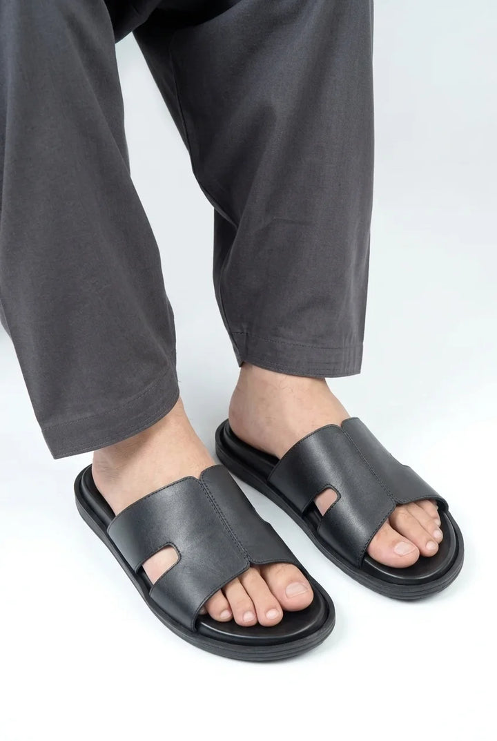 Elegant Black Genuine Comfort Leather Slipper