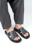 Elegant Black Genuine Comfort Leather Slipper