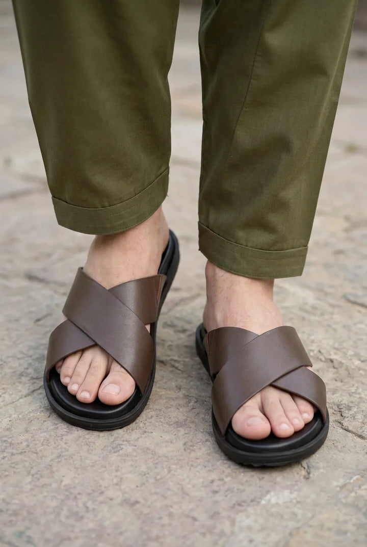 Modern Dark Brown Leather Slipper