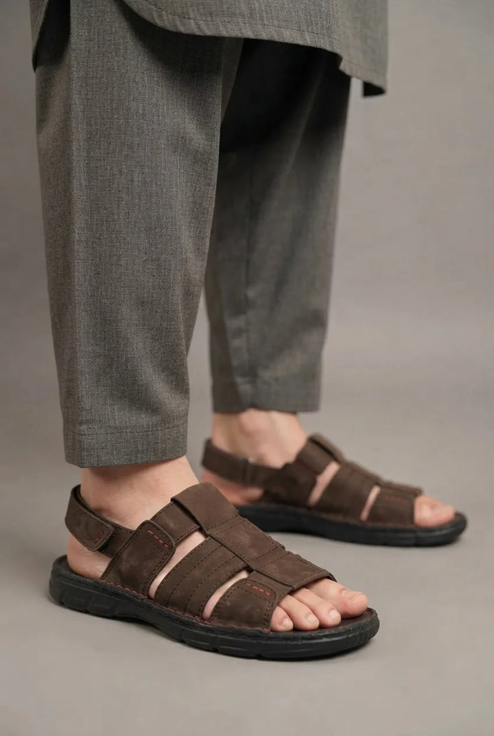 Stylish Nubuck Brown Leather Sandal