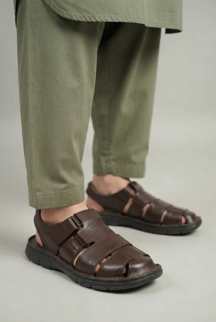 Elegant Dark Brown Comfort Leather Sandal