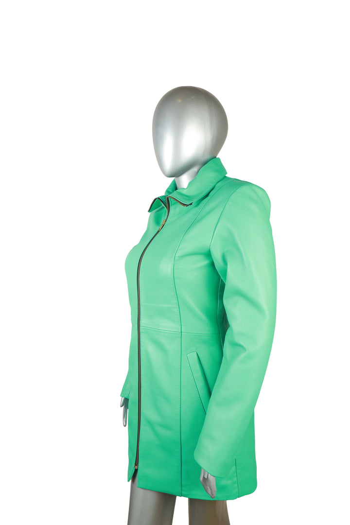 Ash Green Premium Long Leather Jacket
