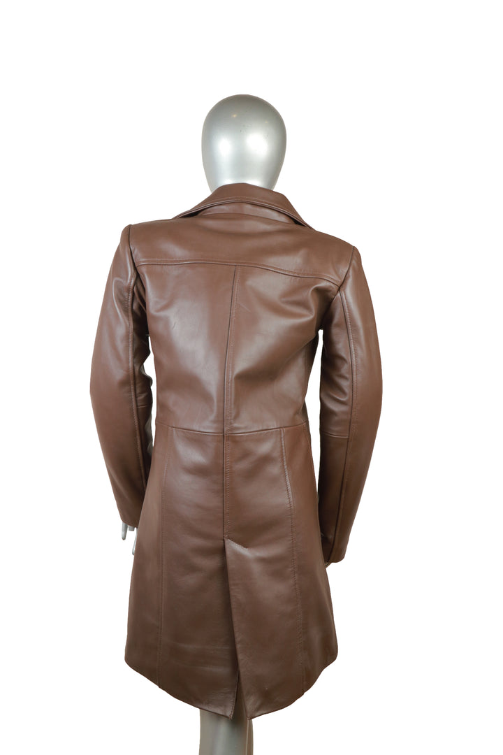 Brown Classic Leather Trench Jacket