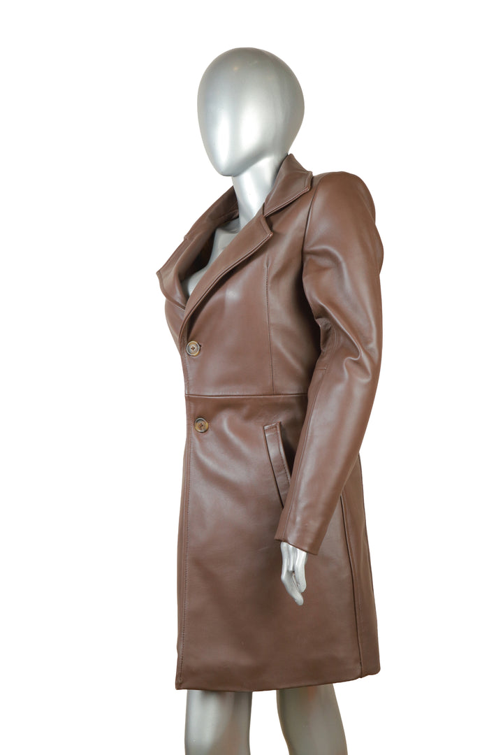 Brown Classic Leather Trench Jacket