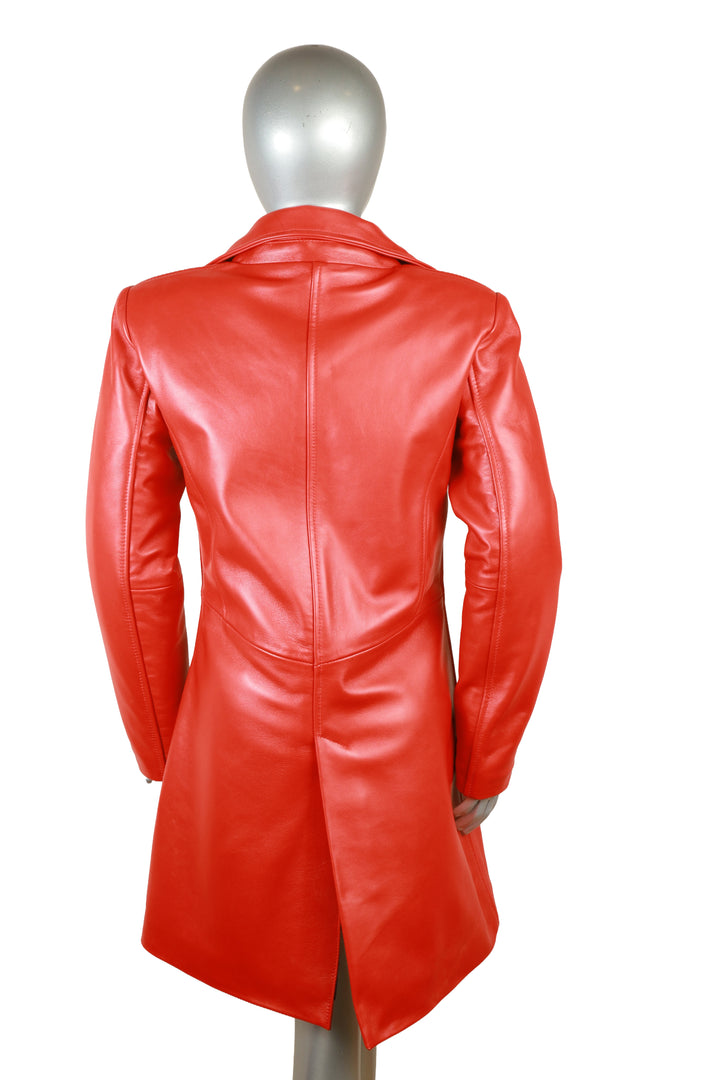 Red Signature Long Leather Coat