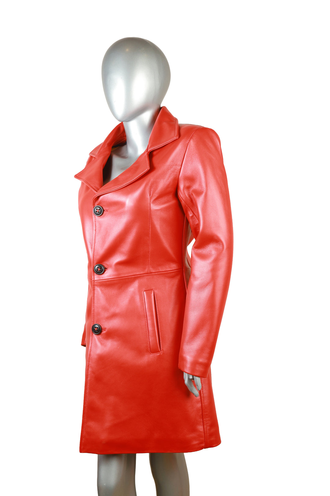 Red Signature Long Leather Coat