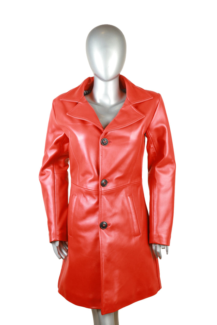 Red Signature Long Leather Coat