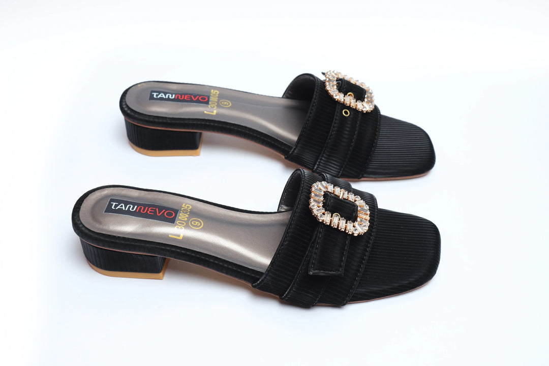 Sophisticated Black Leather Open Slipper