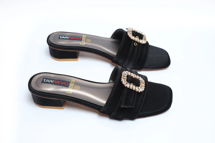 Sophisticated Black Leather Open Slipper