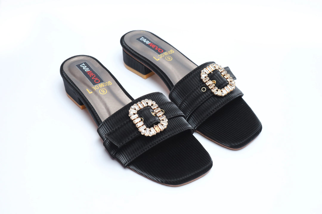 Sophisticated Black Leather Open Slipper