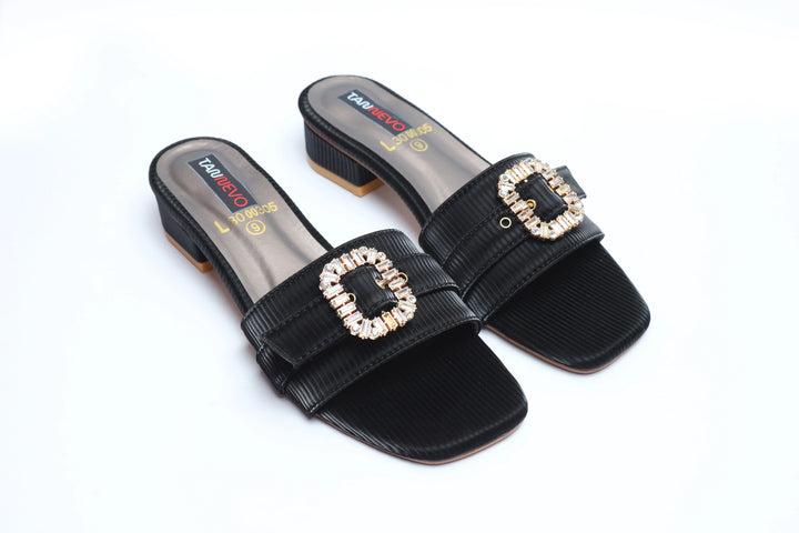 Sophisticated Black Leather Open Slipper