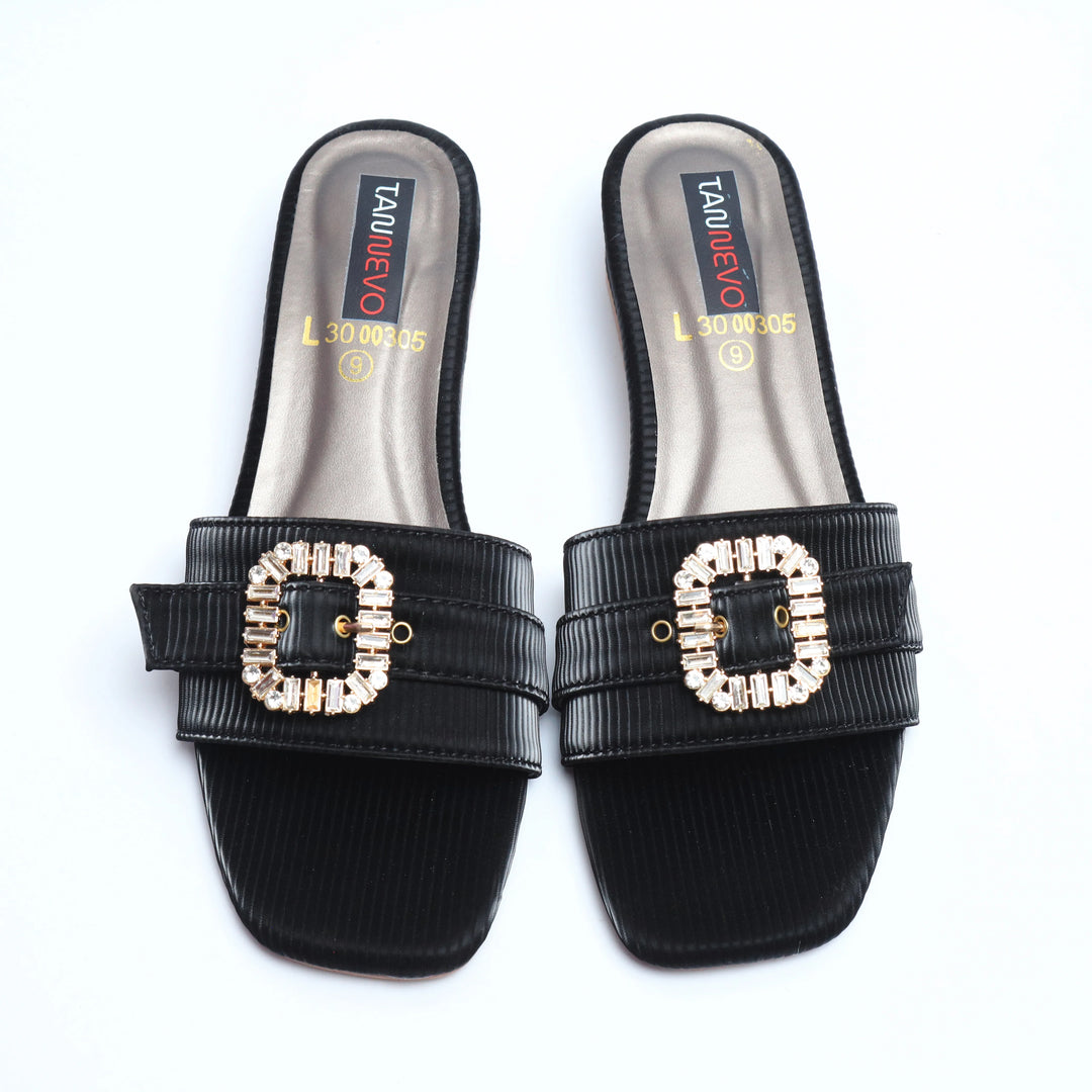 Sophisticated Black Leather Open Slipper