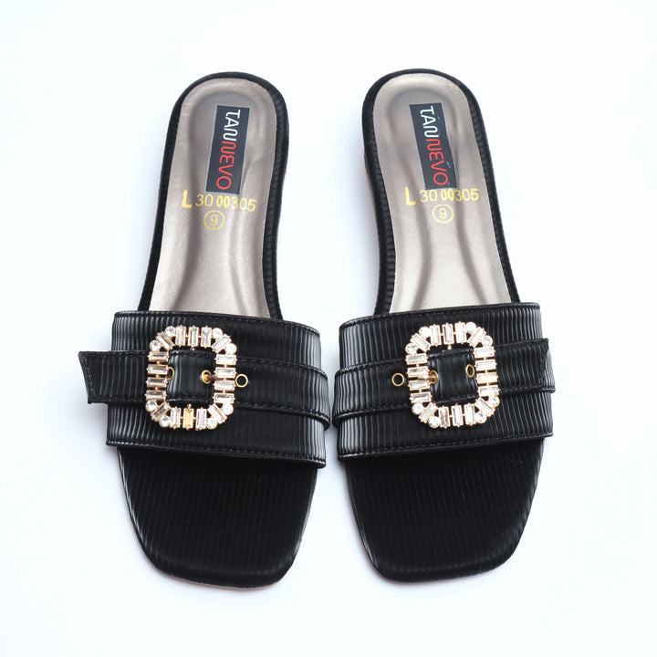 Sophisticated Black Leather Open Slipper