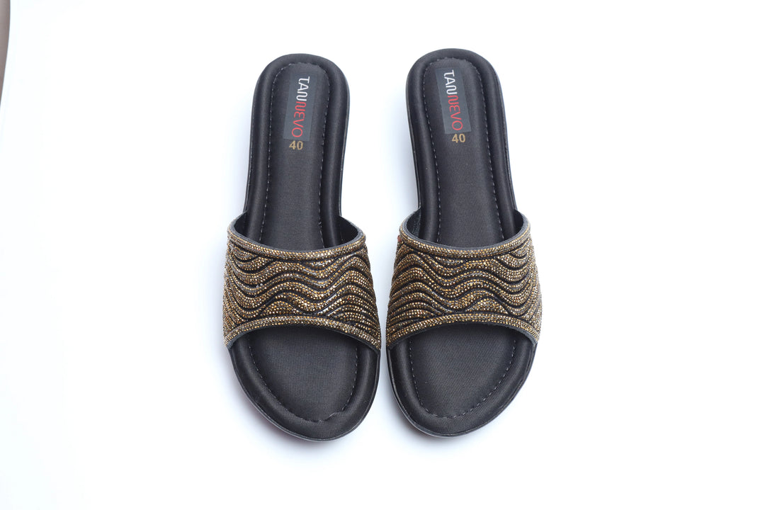 Black Minimal PU Medicated Slipper