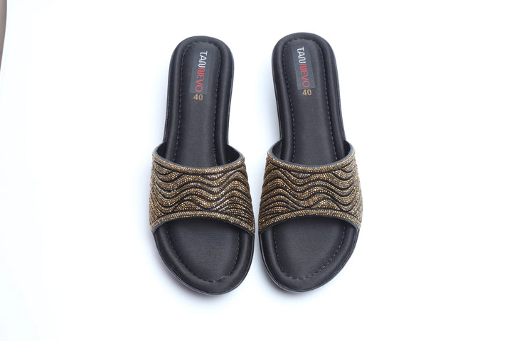 Black Minimal PU Medicated Slipper