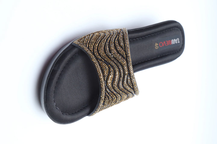 Black Minimal PU Medicated Slipper