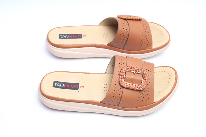 Brown Elegant PU Medicated Slipper