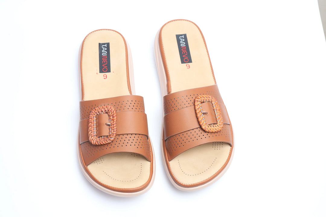 Brown Elegant PU Medicated Slipper