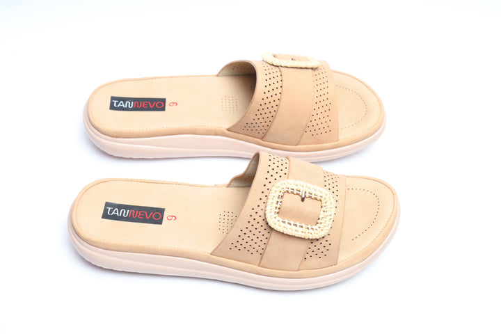Cream Elegant PU Medicated Slipper