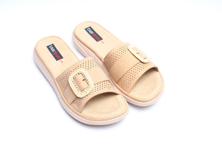 Cream Elegant PU Medicated Slipper