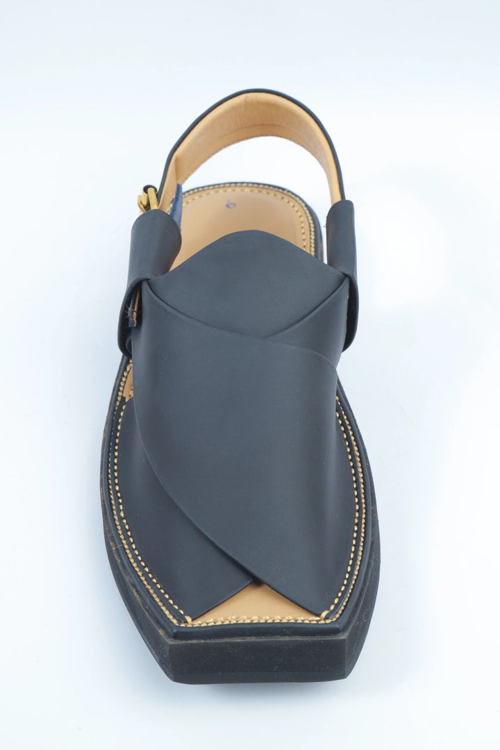 Black/Skin Kaptan Classic Traditional Chappal