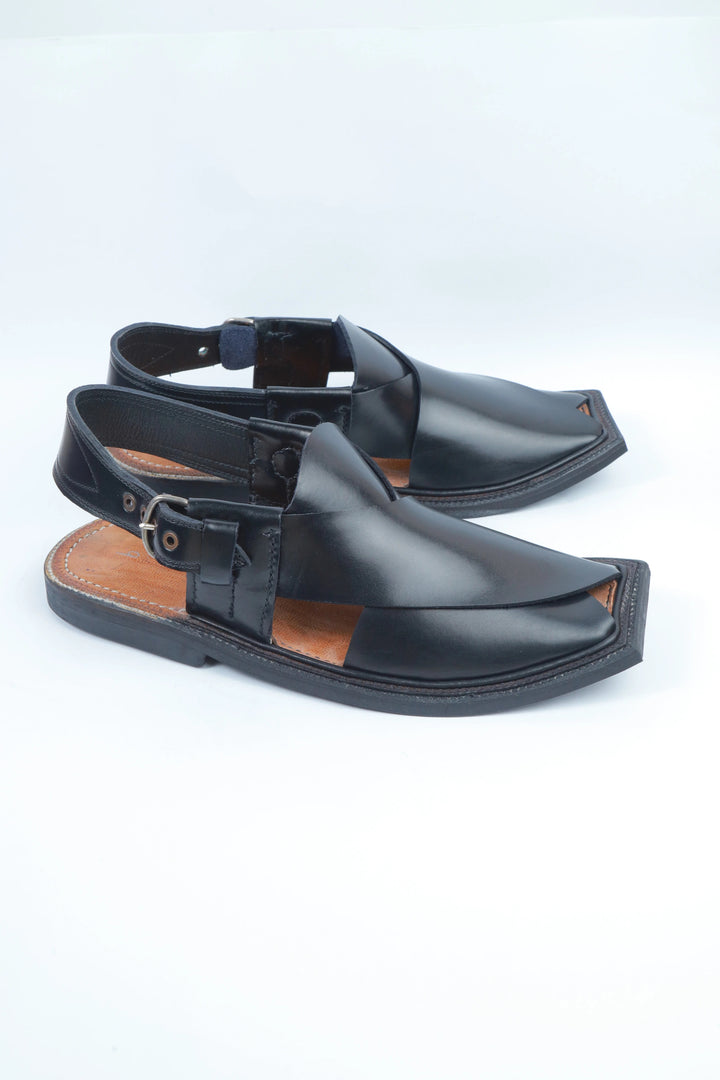 Black Original Leather Charsadda Chappal