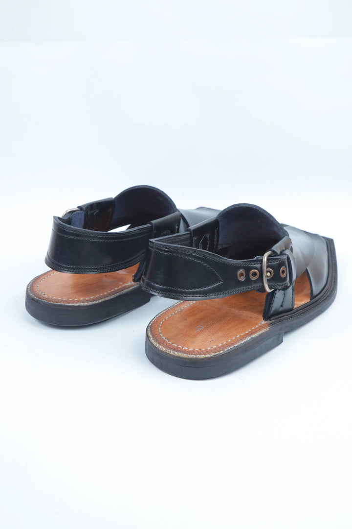 Black Original Leather Charsadda Chappal