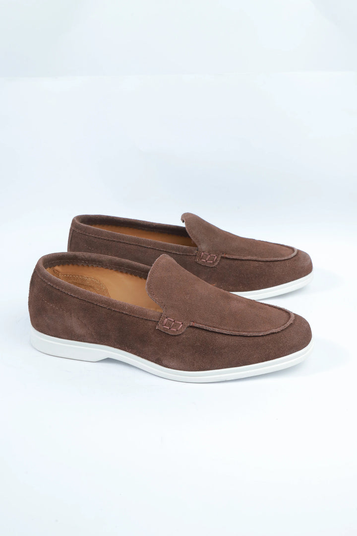Brown Suede Leather Boat Loafer