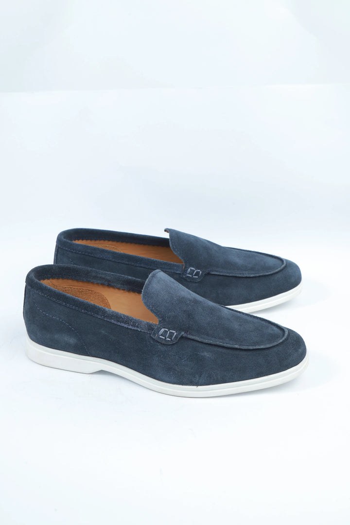 Navy Blue Suede Leather Boat Loafer